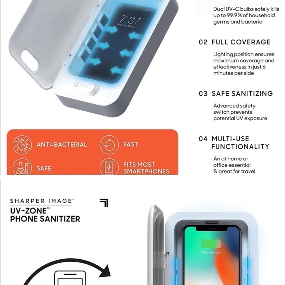 NIB Sharper Image UV Phone Sanitizer UV Zone Essentials Sanitize Charger - Picture 8 of 10